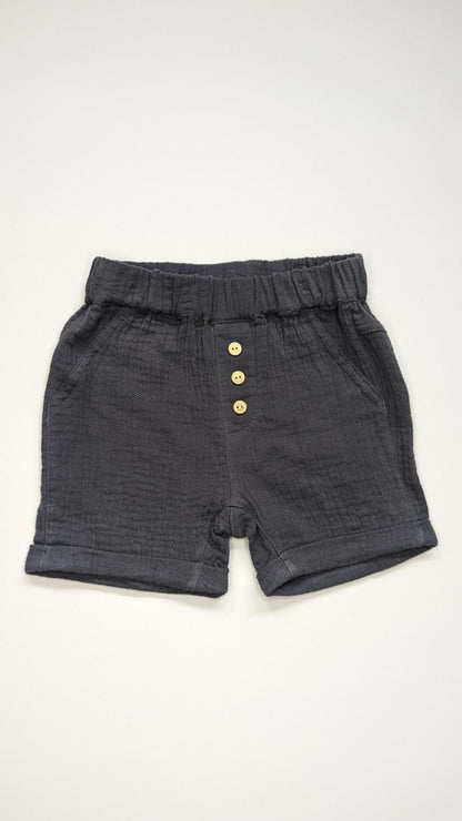 Fox & Finch Charcoal Crinkle Shorts 6-12m - Anue