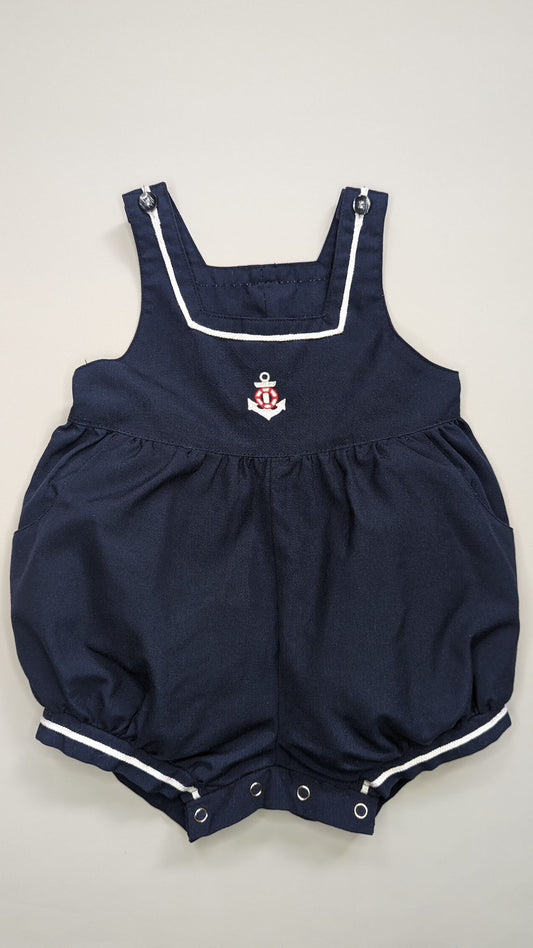 Vintage Embroidered Sailor Badge Bubble Romper 1Y - Anue