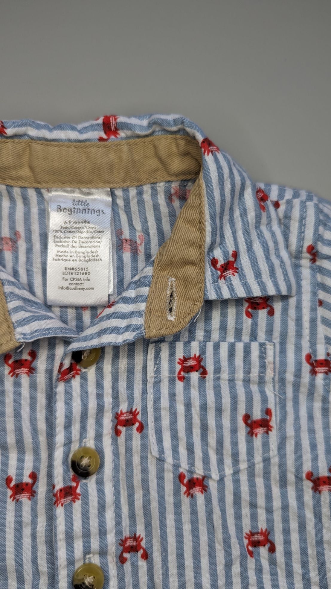 Little Beginnings Crab Print Shirt 6-9m - Anue