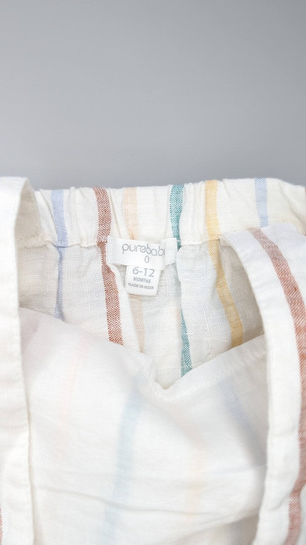 Pure Baby Stripe Linen Playsuit 6-12m - Anue