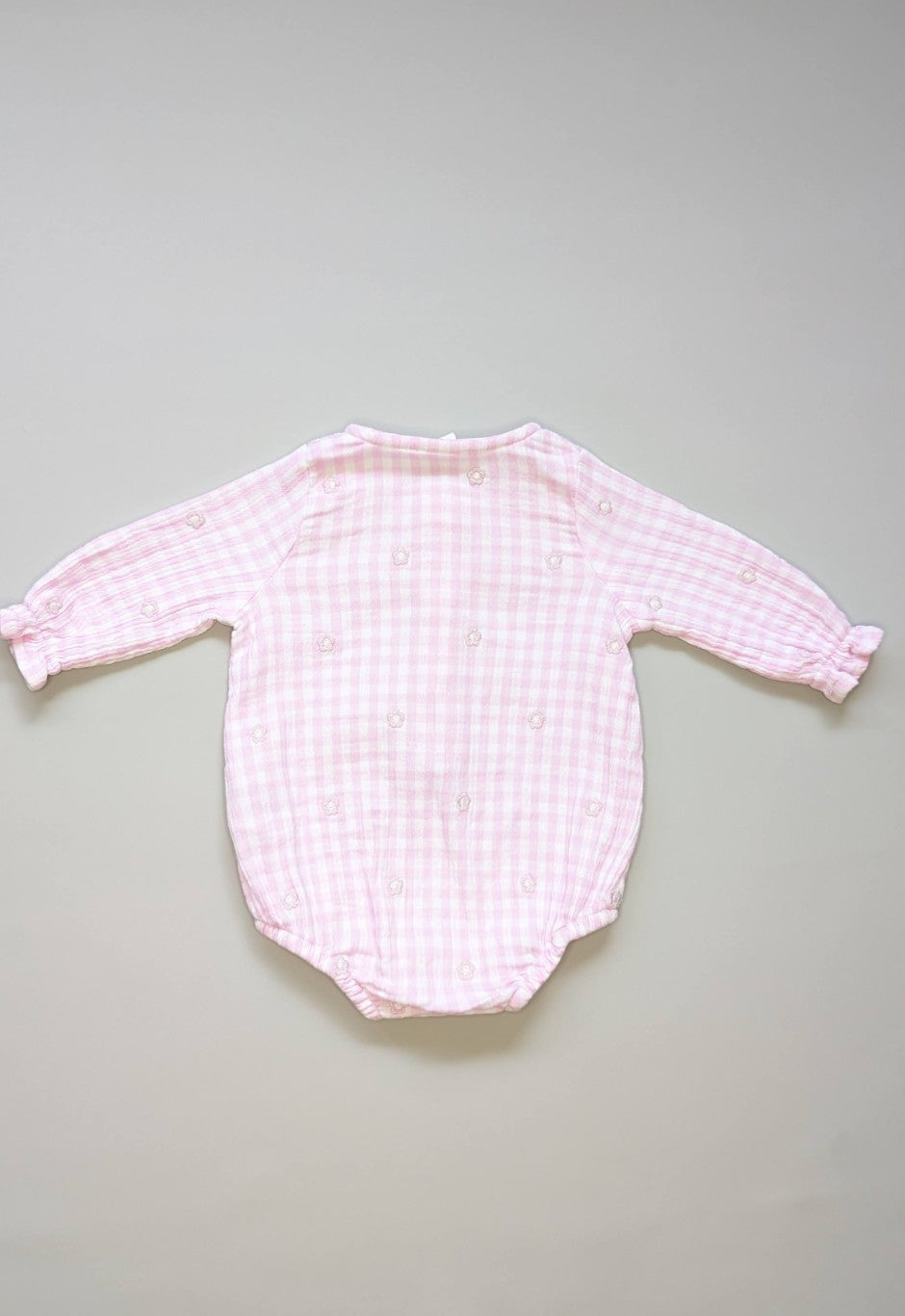 Seed Baby Gingham Emboirdered Flowers Romper 3-6m - Anue