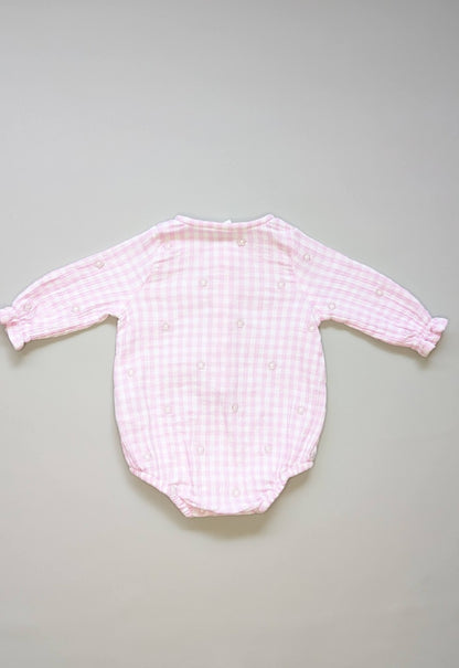 Seed Baby Gingham Emboirdered Flowers Romper 3-6m - Anue